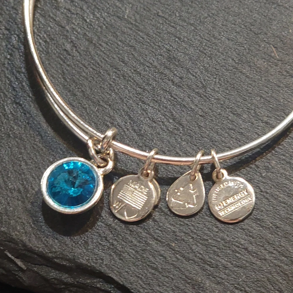 Alex and Ani December Birthstone Swarovski Blue Zircon Bracelet Bangle Charm - Picture 3 of 7